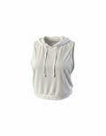 White Drawstring Hooded Sleeveless Top