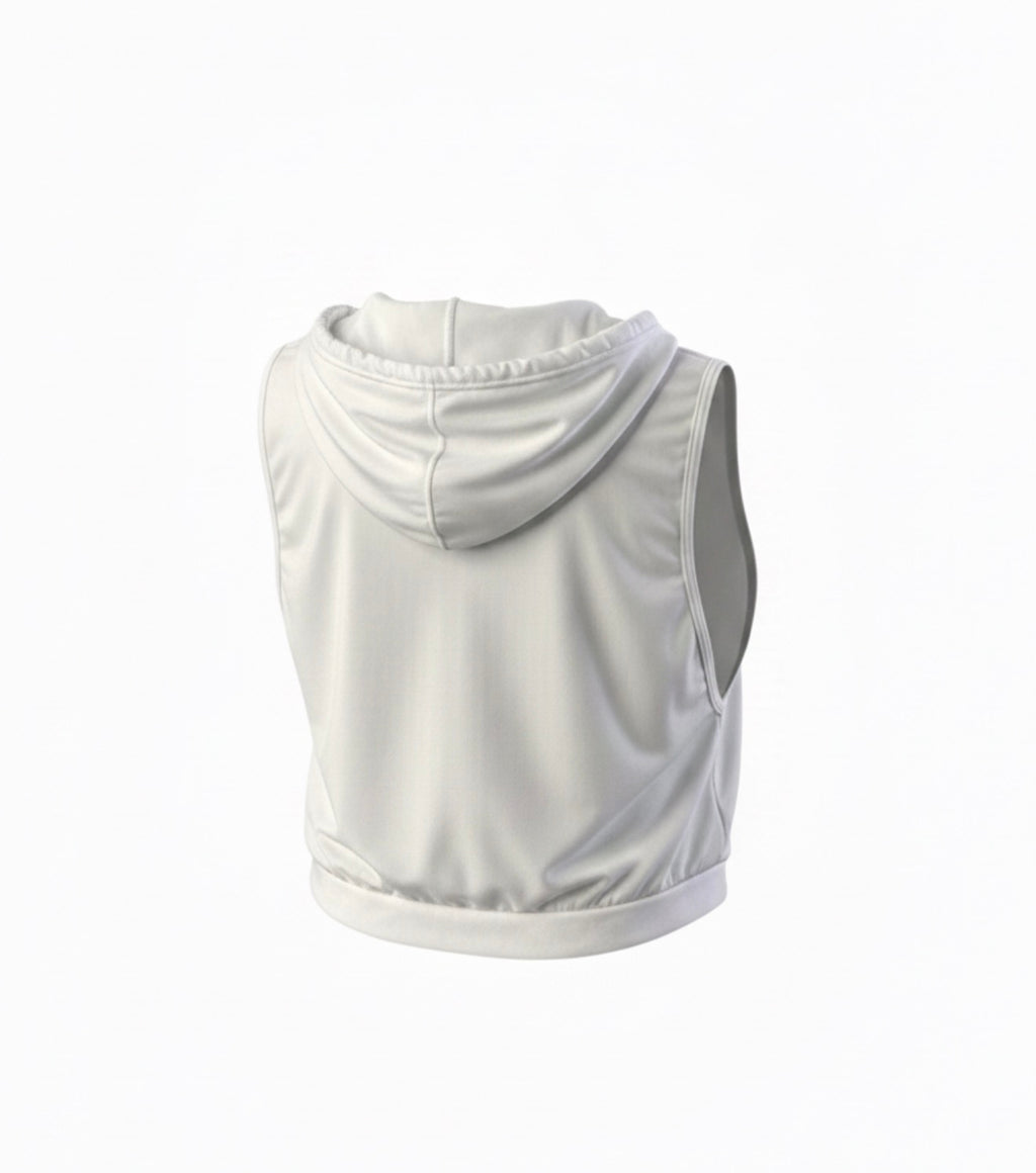 White Drawstring Hooded Sleeveless Top
